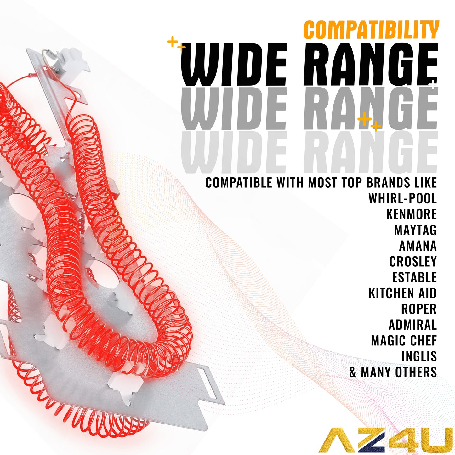 AZ4U Dryer Heating Element Replaces For Epic z Bravos MEDB765FW0 MEDB835DW4 MED9600SQ0 MED9700SQ0 MED9800TQ0 MEDX500XW0 MEDX700XW0 MEDX700XL0 MEDC700VW0 MEDB855DC4 MED3500FW1 MEDZ400TQ2 MEDX500XL0