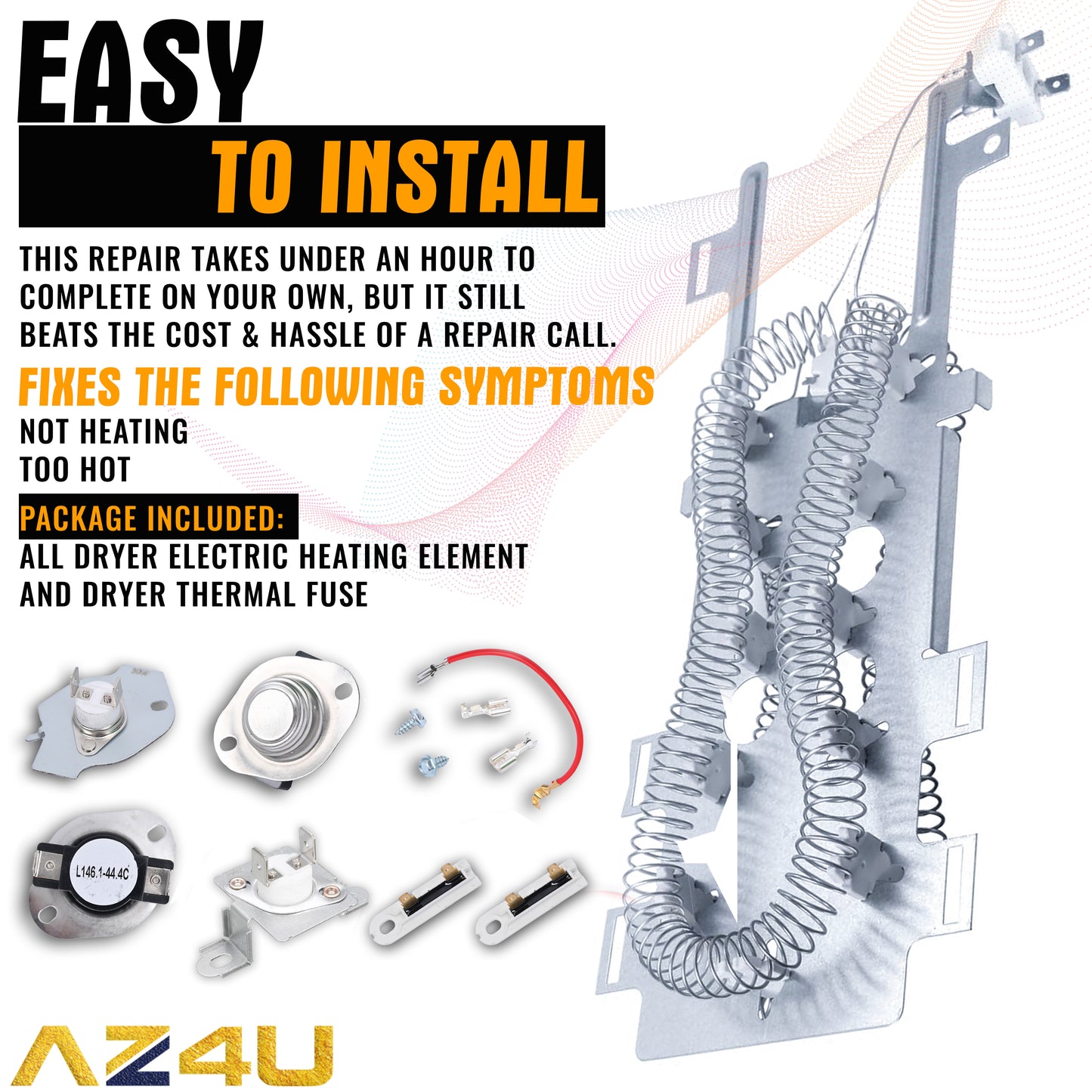 AZ4U Dryer Heating Element Replaces For Epic z Bravos MEDB765FW0 MEDB835DW4 MED9600SQ0 MED9700SQ0 MED9800TQ0 MEDX500XW0 MEDX700XW0 MEDX700XL0 MEDC700VW0 MEDB855DC4 MED3500FW1 MEDZ400TQ2 MEDX500XL0