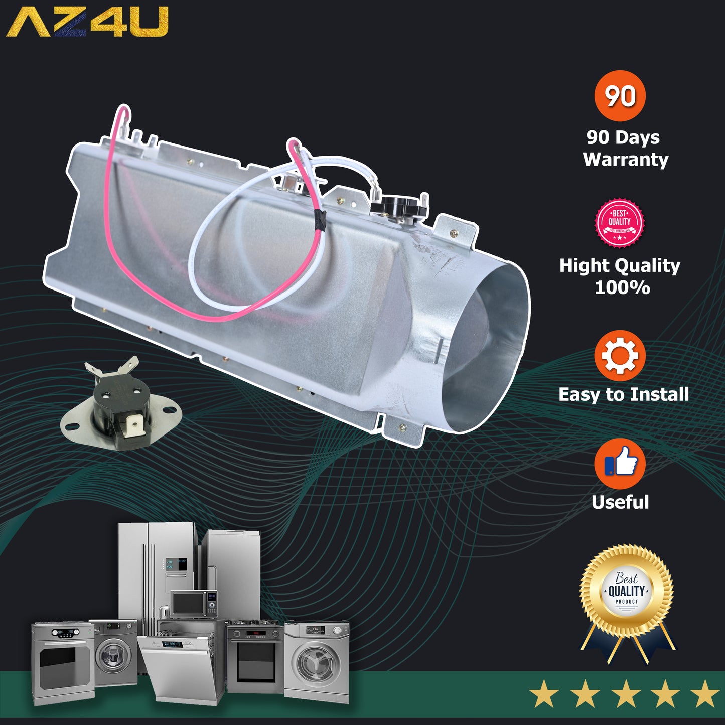 Dryer Heating Element Assembly Replaces For DLE2515S DLE2301R DLE2301W DLE2101W DLE1310W DLE7177WM DLE2512W DLEX7177RM DLE2701V DLE3050W DLE7177RM DLE5932S DLE2522W DLE2524W DLE2601R DLE2601W