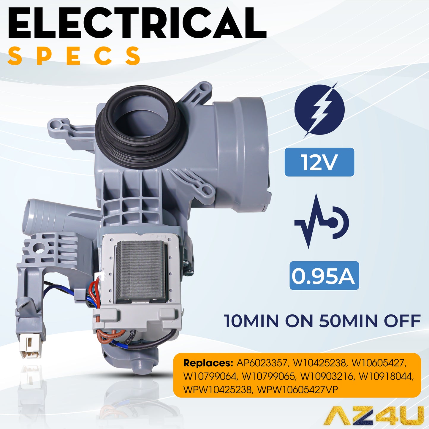 AZ4U Upgraded W10425238, Drain Pump WPW10605427 W10605427 Washer Drain Pump Compatible with Whirlpool Duet Drain, Maytag, Amana Washer, WPW10425238 W10799064 W10799065 Front Load Washer