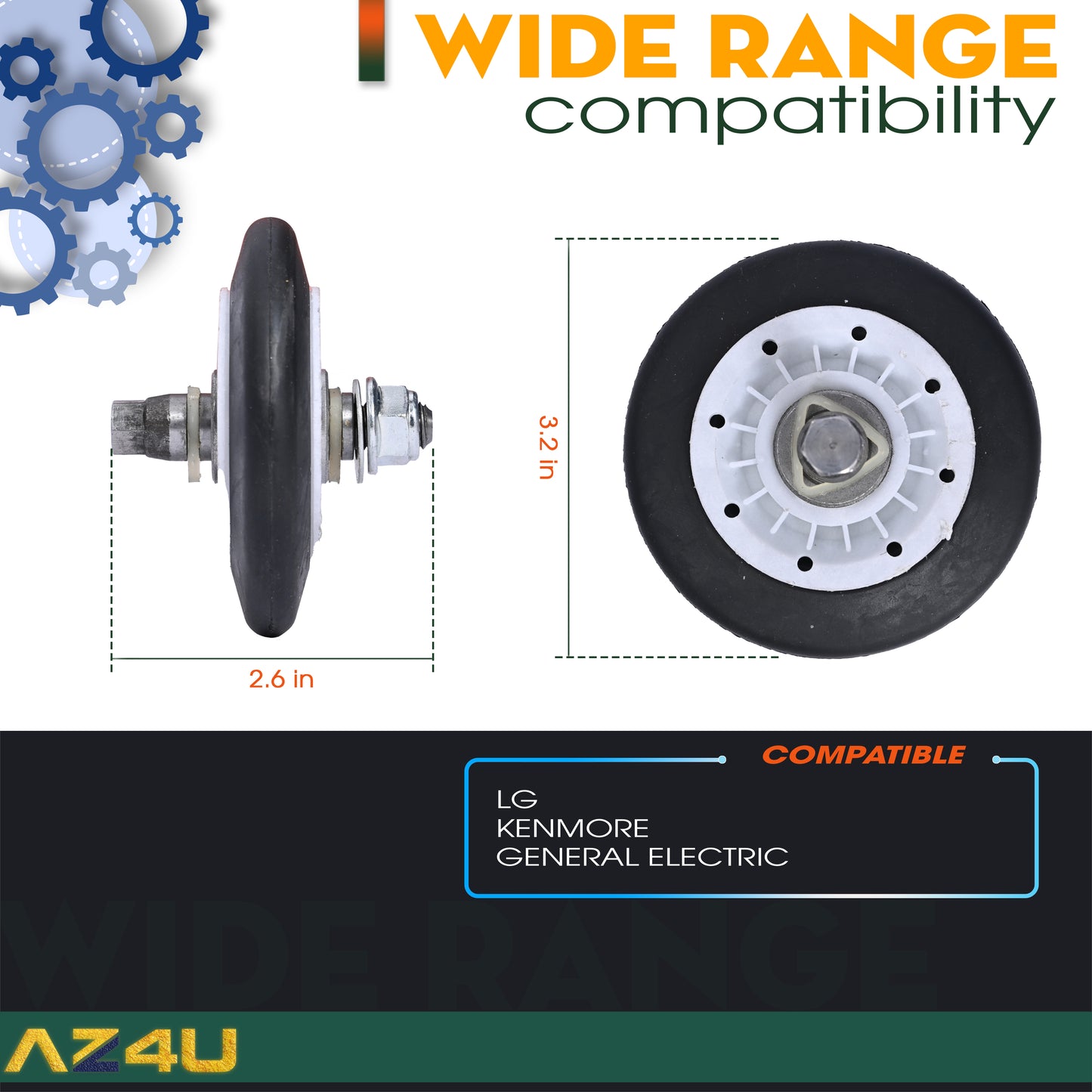 AZ4U Dryer Repair Kit For LG DLG0452W DLG1320W DLG1502W DLGX7188RM DLGX7601KE DLGX7711VE DLG2051W DLG2102W DLG2302R DLG2241W DLG2351W DLG2522W DLG2524W Dryer Drum Roller Belt Idler Pulley