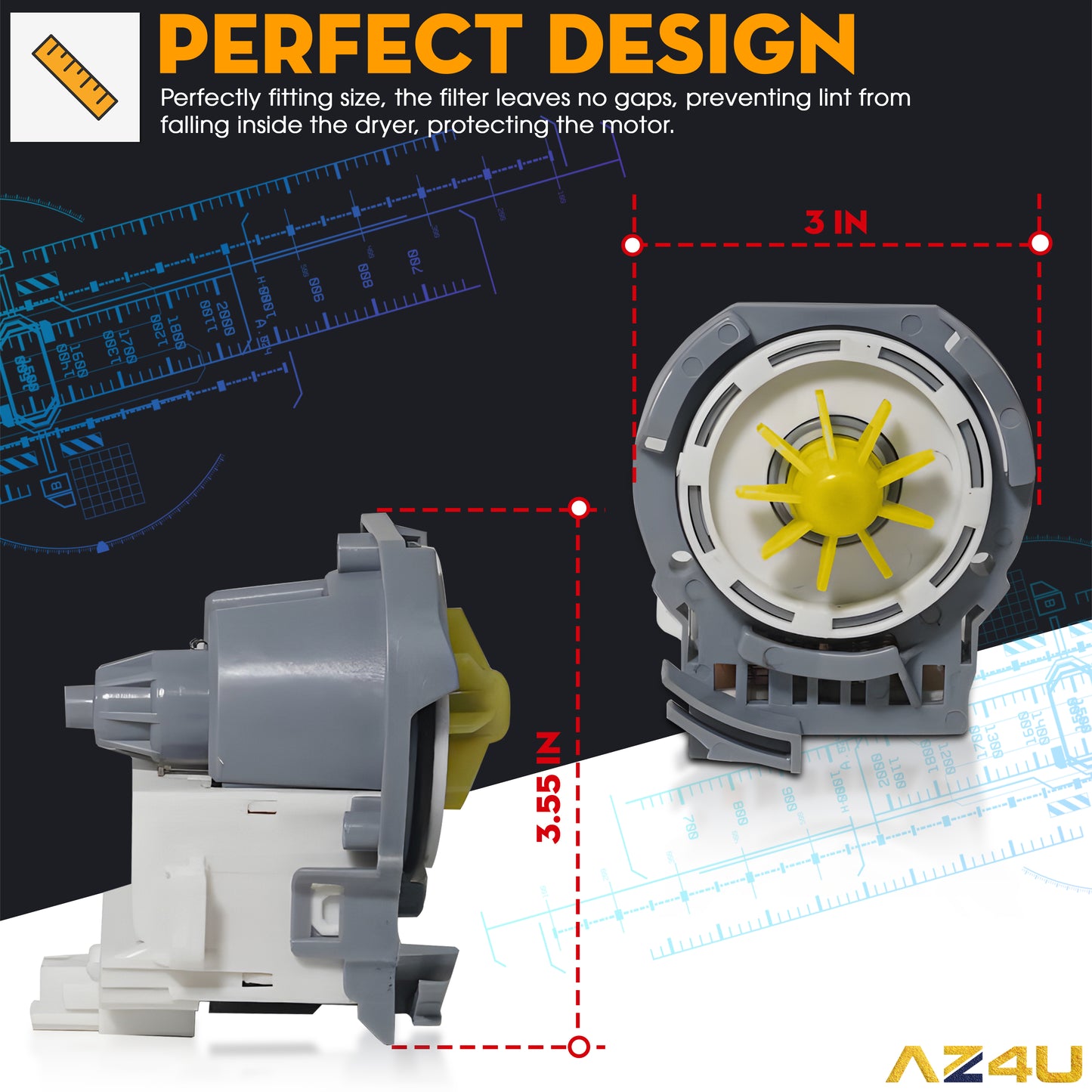 AZ4U Dishwasher Drain Pump Motor Replace For MDB4949SDZ0 MDB4949SDM0 MDB4949SDM1 MDB4949SDM2 MDB4949SDM3 MDB8959SFZ4 MDB4949SDE MDB7749SBM3 MDB7749SBM2 MDB4949SDE0 MDB4949SDE1 MDB4949SDE2 MDB4949SDM