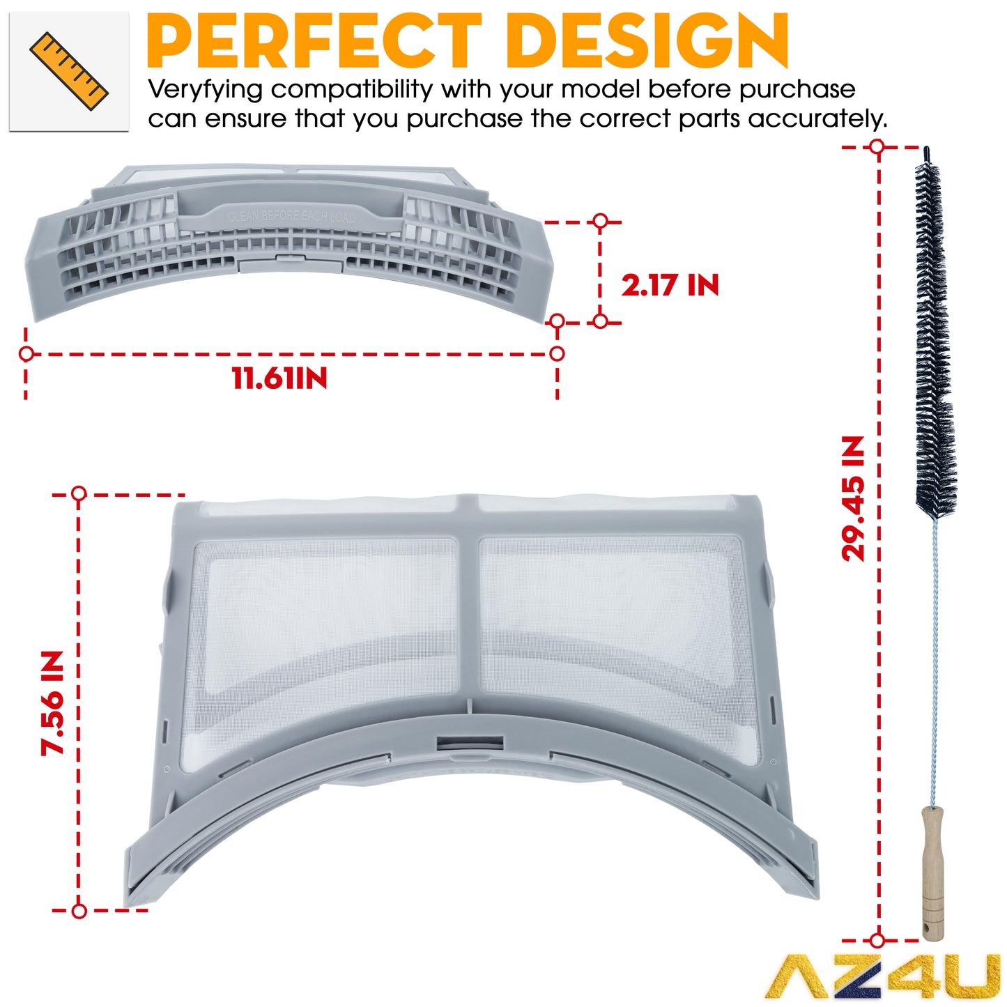 AZ4U 2024 Upgraded DC61-02595A AP4578777 Dryer Lint Filter Case Screen with Dryer Lint Brush - For Samsung Dryer Replaces 2069505, AP4578777, PS4206799 DV42H5200EW/A3, DV42H5000EW/A3, DV42H5200EP/A3