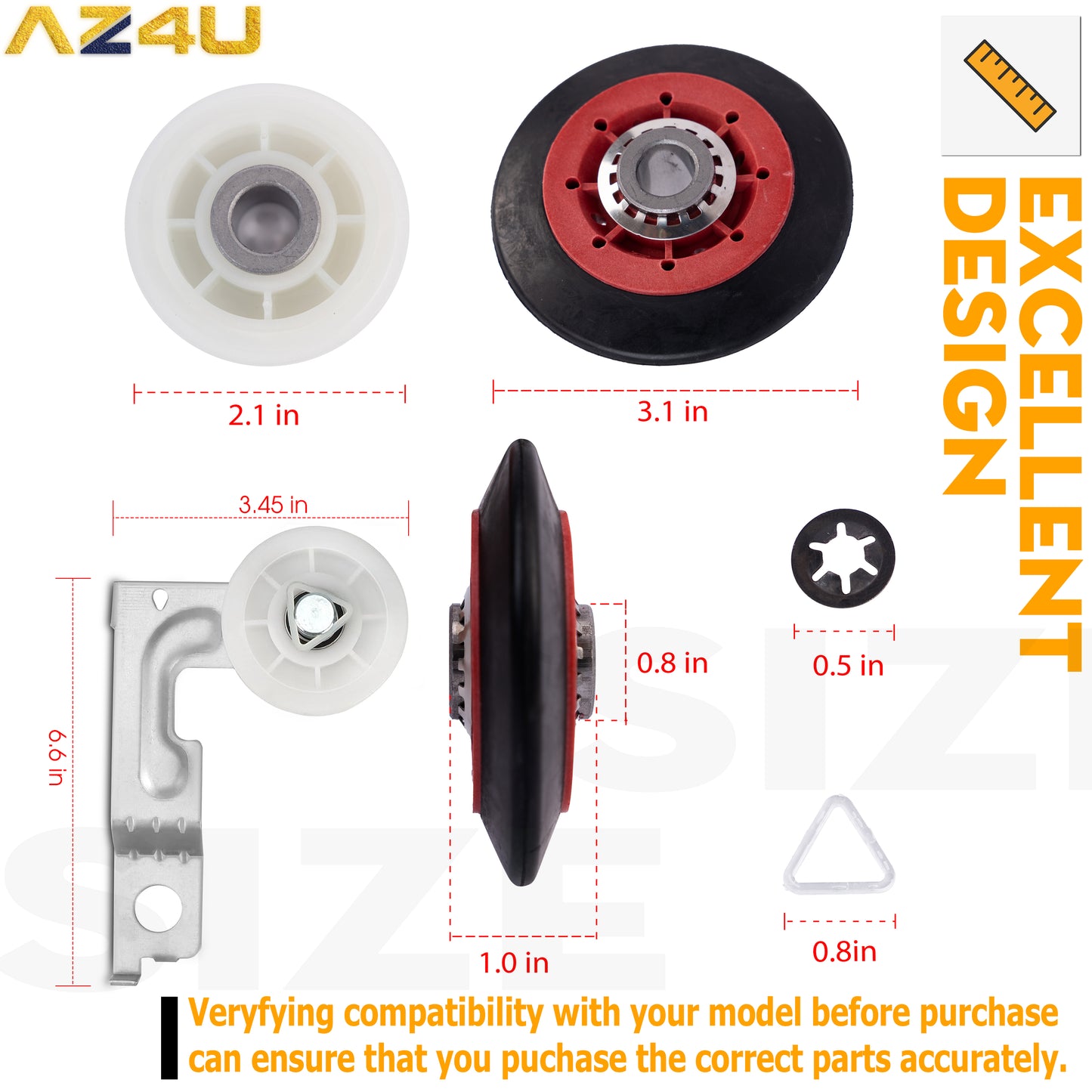 AZ4U 4392067 Dryer Repair Kit & W10837240 Dryer Idler Pulley With Bracket Replaces For Whirlpool Cabrio Duet, Kenmore, Maytag Bravos XL Dryer 661570 Dryer Belt, 279640 Idler Pulley, WPW10314173 Drum Roller
