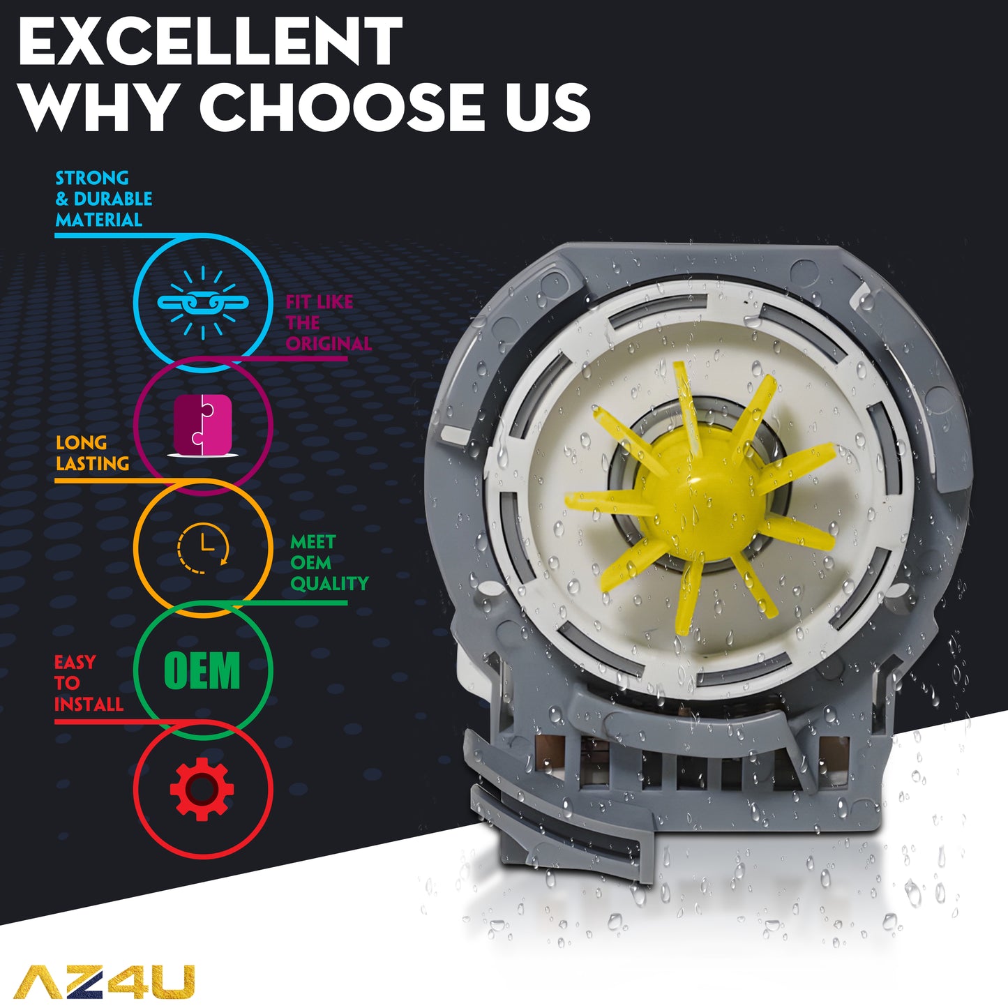 AZ4U Dishwasher Drain Pump Motor Replace For MDB4949SDZ0 MDB4949SDM0 MDB4949SDM1 MDB4949SDM2 MDB4949SDM3 MDB8959SFZ4 MDB4949SDE MDB7749SBM3 MDB7749SBM2 MDB4949SDE0 MDB4949SDE1 MDB4949SDE2 MDB4949SDM