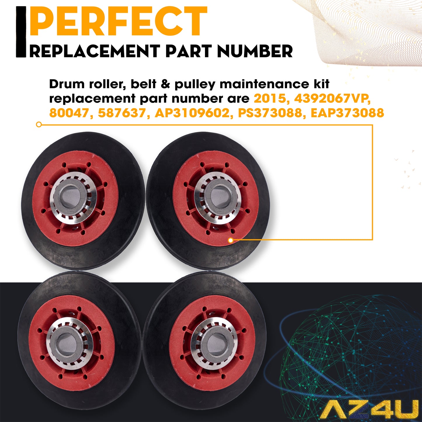 AZ4U 4392067 Dryer Repair Kit & W10837240 Dryer Idler Pulley With Bracket Replaces For Whirlpool Cabrio Duet, Kenmore, Maytag Bravos XL Dryer 661570 Dryer Belt, 279640 Idler Pulley, WPW10314173 Drum Roller