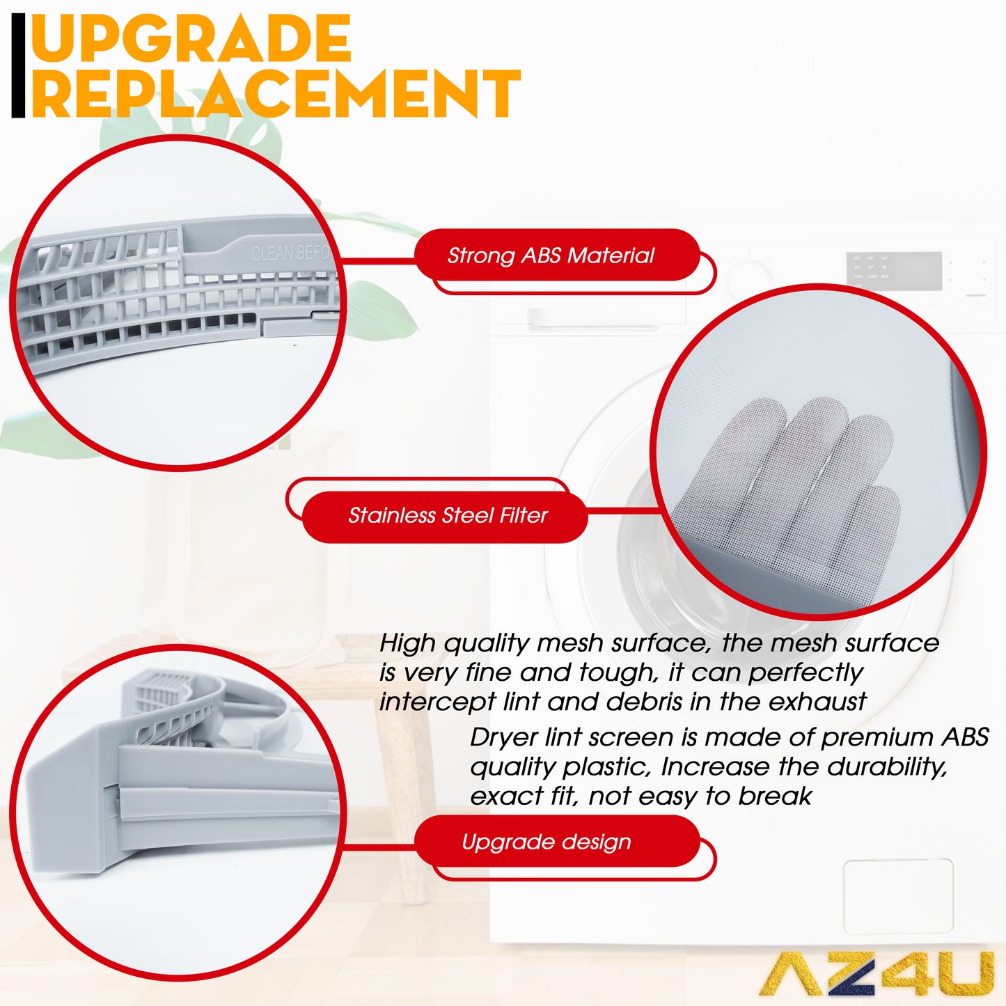 AZ4U 2024 Upgraded DC61-02595A AP4578777 Dryer Lint Filter Case Screen with Dryer Lint Brush - For Samsung Dryer Replaces 2069505, AP4578777, PS4206799 DV42H5200EW/A3, DV42H5000EW/A3, DV42H5200EP/A3