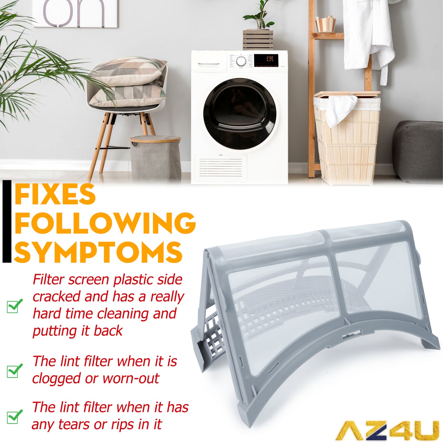 AZ4U 2024 Upgraded DC61-02595A AP4578777 Dryer Lint Filter Case Screen with Dryer Lint Brush - For Samsung Dryer Replaces 2069505, AP4578777, PS4206799 DV42H5200EW/A3, DV42H5000EW/A3, DV42H5200EP/A3