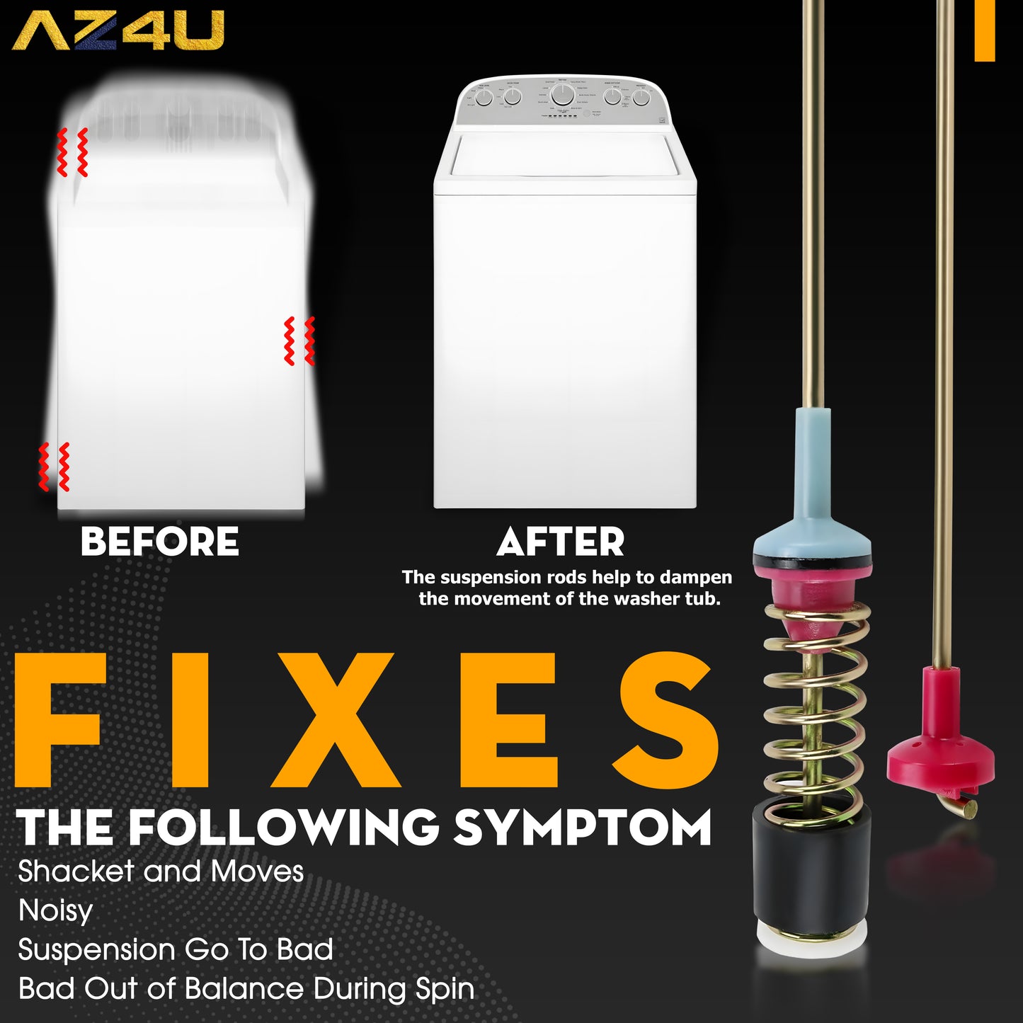 4 Washer Suspension Rod Damper Replaces For WA45M7050AW/A4 WA5451ANW/XAA WA45N3050AW/A4 WA45T3200AW WA45T3400AV WA45T3400AW WA50R5200AW/US WA50R5400AV/US WA50T5300AC WA50R5400AW WA456DRHDSU/AA