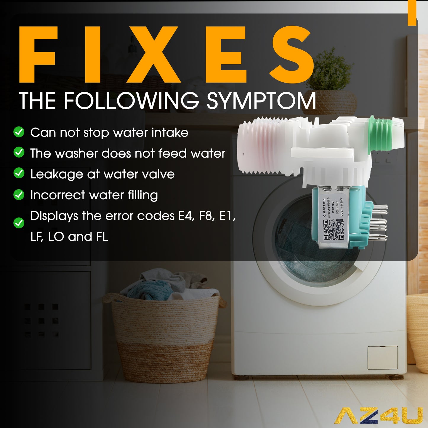 AZ4U Washer Water Inlet Valve Replaces For WA45H7000AW/A2 WA400PJHDWR/AA WA45M7050AW/A4 WA40J3000AW/A2 WA50R5200AW WA50R5400AV WA422PRHDWR/AA WA45H7000AP/A2 WA45H7000AW/AA WA45M7050AW Top Load