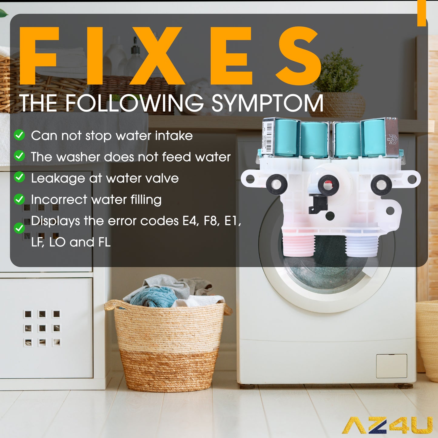 AZ4U Washer Water Inlet Valve Replaces For Bravos XL MVWB765FW0 MVWB835DW2 MVWB855DC2 MVWB835DW3 MVWB835DW1 MVWB835DW4 MVWB766FW0 MVWB765FW1 MVWB765FW2 MVWB765FW3 MVWB855DC3 MVWB766FW1 MVWB865GC0