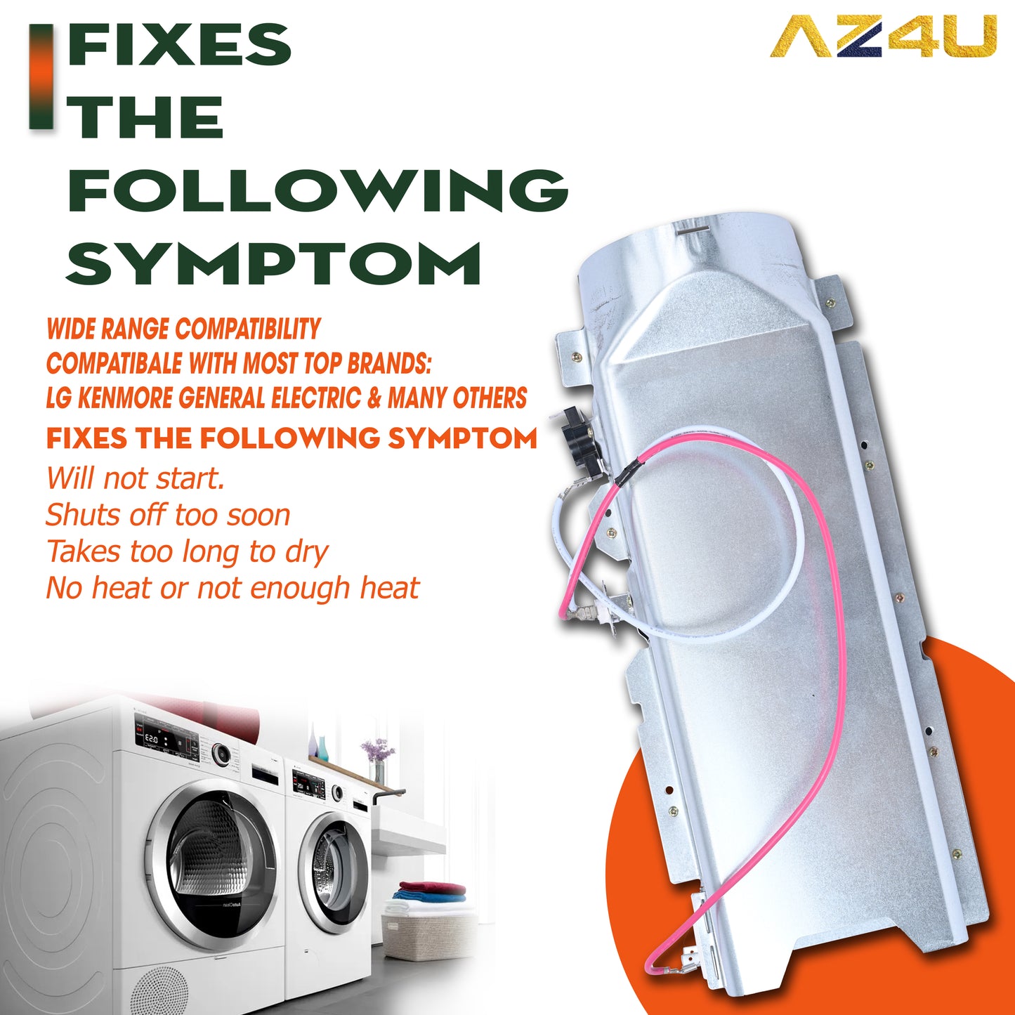 Dryer Heating Element Assembly Replaces For DLE2515S DLE2301R DLE2301W DLE2101W DLE1310W DLE7177WM DLE2512W DLEX7177RM DLE2701V DLE3050W DLE7177RM DLE5932S DLE2522W DLE2524W DLE2601R DLE2601W