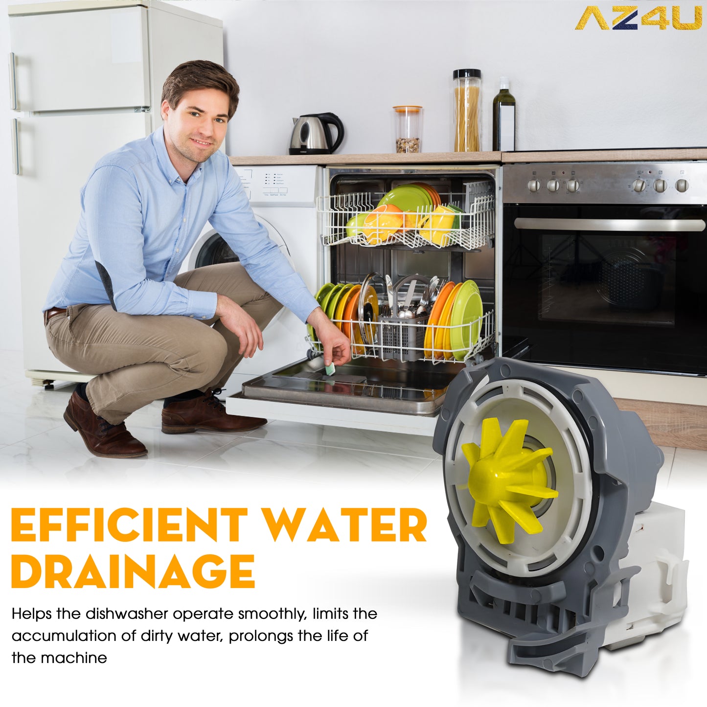 AZ4U Dishwasher Drain Pump Motor Replace For MDB4949SDZ0 MDB4949SDM0 MDB4949SDM1 MDB4949SDM2 MDB4949SDM3 MDB8959SFZ4 MDB4949SDE MDB7749SBM3 MDB7749SBM2 MDB4949SDE0 MDB4949SDE1 MDB4949SDE2 MDB4949SDM