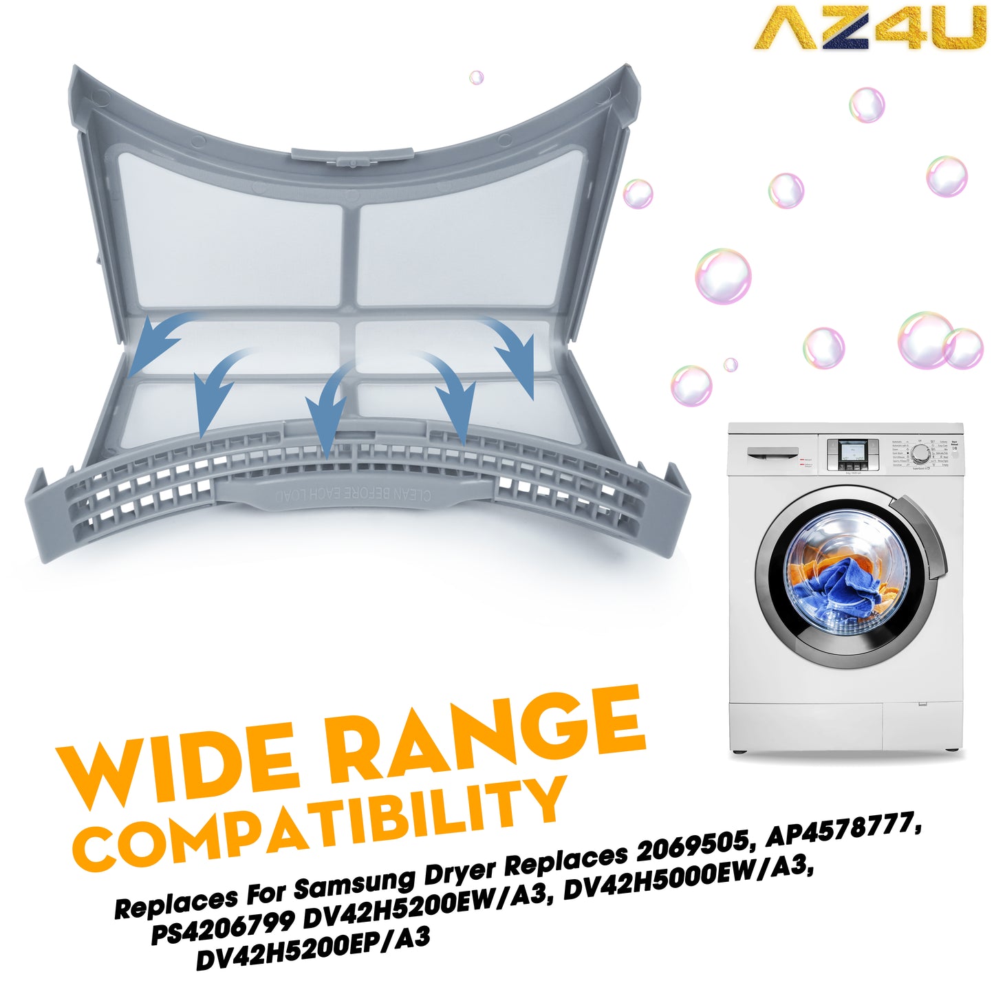 AZ4U 2024 Upgraded DC61-02595A AP4578777 Dryer Lint Filter Case Screen with Dryer Lint Brush - For Samsung Dryer Replaces 2069505, AP4578777, PS4206799 DV42H5200EW/A3, DV42H5000EW/A3, DV42H5200EP/A3