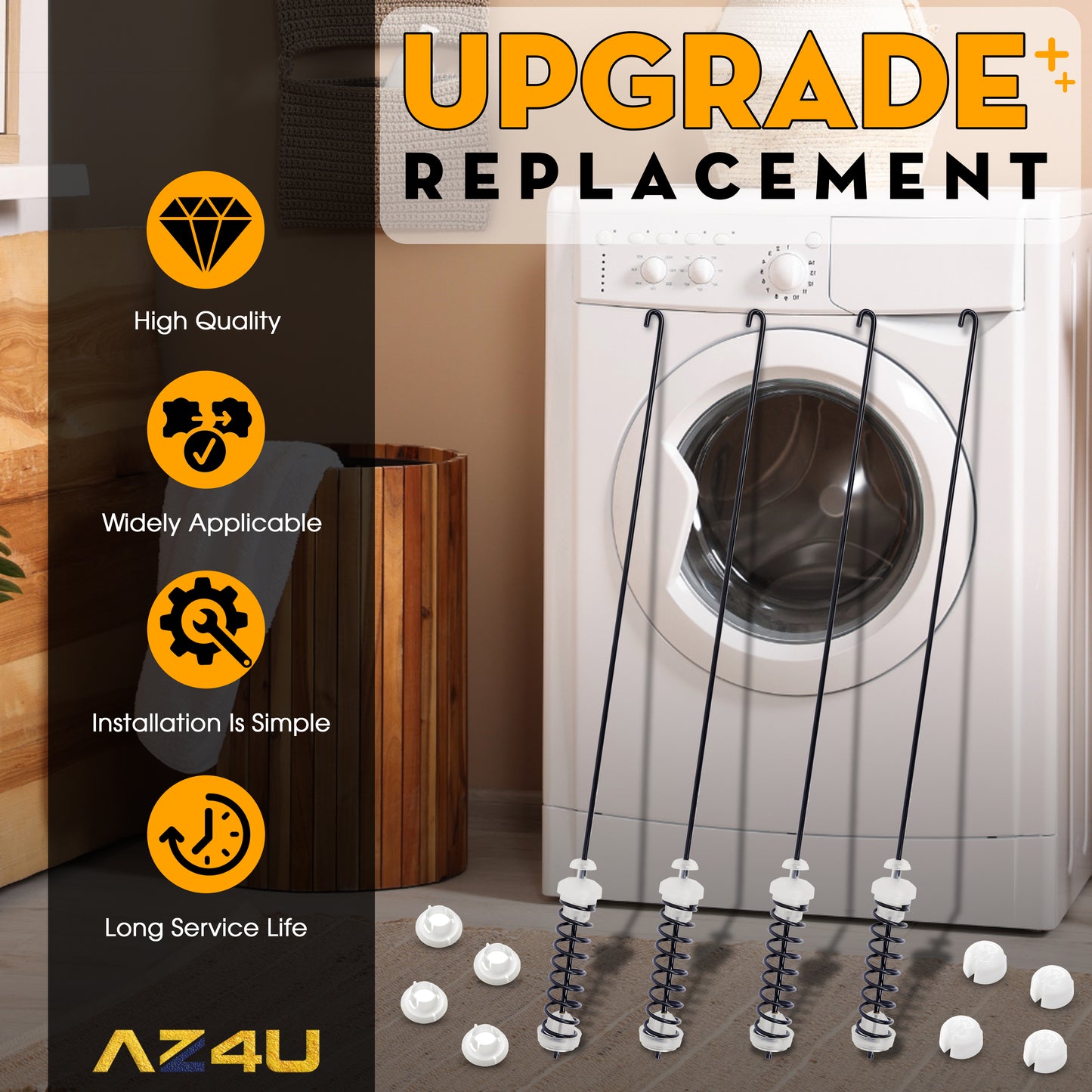 AZ4U 4Pcs Washer Suspension Rod Kit Replaces For NTW4605EW0 NTW4516FW1 NTW4516FW2 NTW4516FW3, WTW4800BQ0 WTW4800BQ1 WET4027HW0 WTW4616FW2 WTW4815EW0 WTW4815EW1 WTW4816FW1 WTW4816FW2 Washer