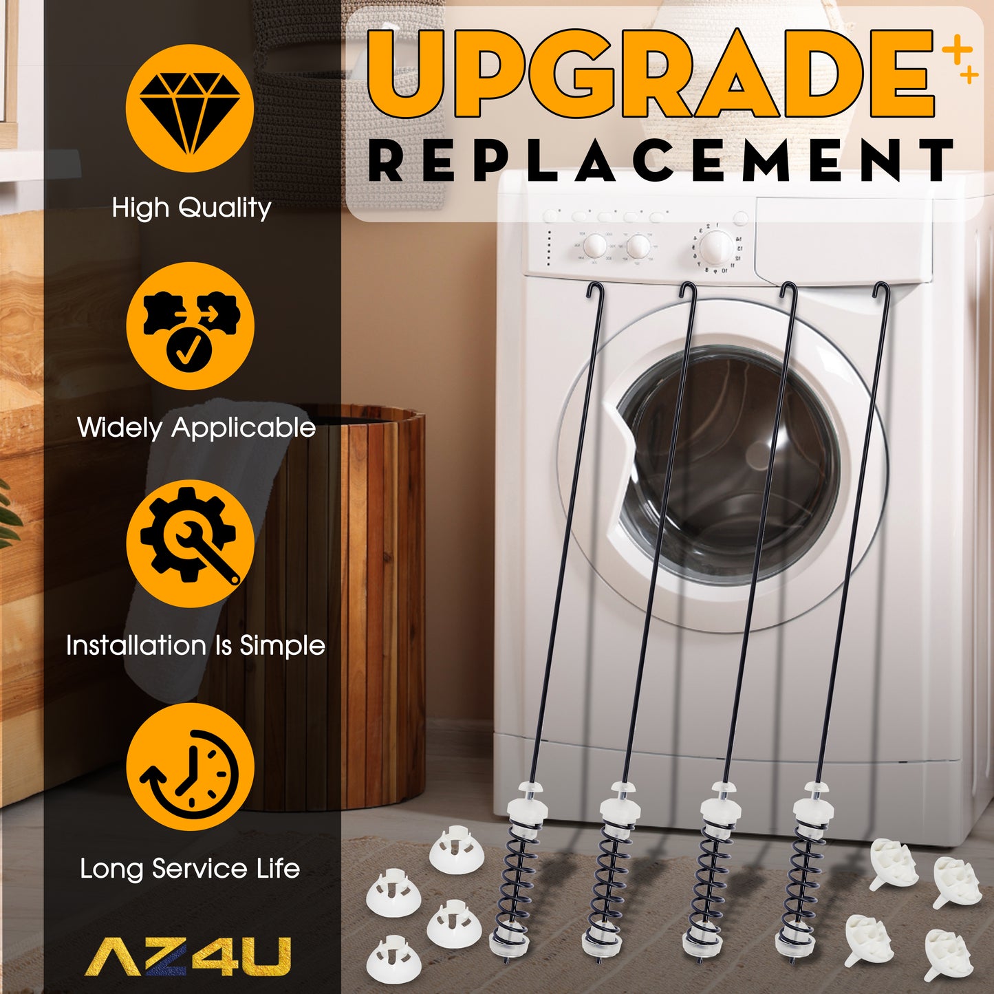 AZ4U Set 4Pcs Washer Suspension Rod Kit Replaces W10780048 For ATW4675YQ1, WTW4800XQ4 WTW4800XQ1 WTW4800XQ2, MVWC200XW2 MVWC200XW1 NTW4600YQ1 NTW4650YQ0 RTW4640YQ1 RTW4640YQ0