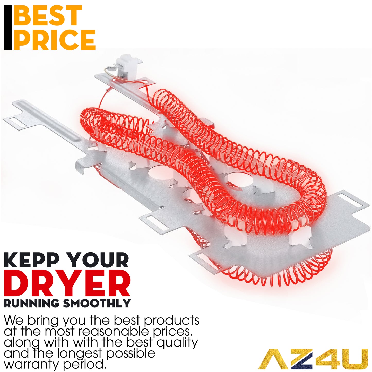 AZ4U Dryer Heating Element Replaces For Epic z Bravos MEDB765FW0 MEDB835DW4 MED9600SQ0 MED9700SQ0 MED9800TQ0 MEDX500XW0 MEDX700XW0 MEDX700XL0 MEDC700VW0 MEDB855DC4 MED3500FW1 MEDZ400TQ2 MEDX500XL0