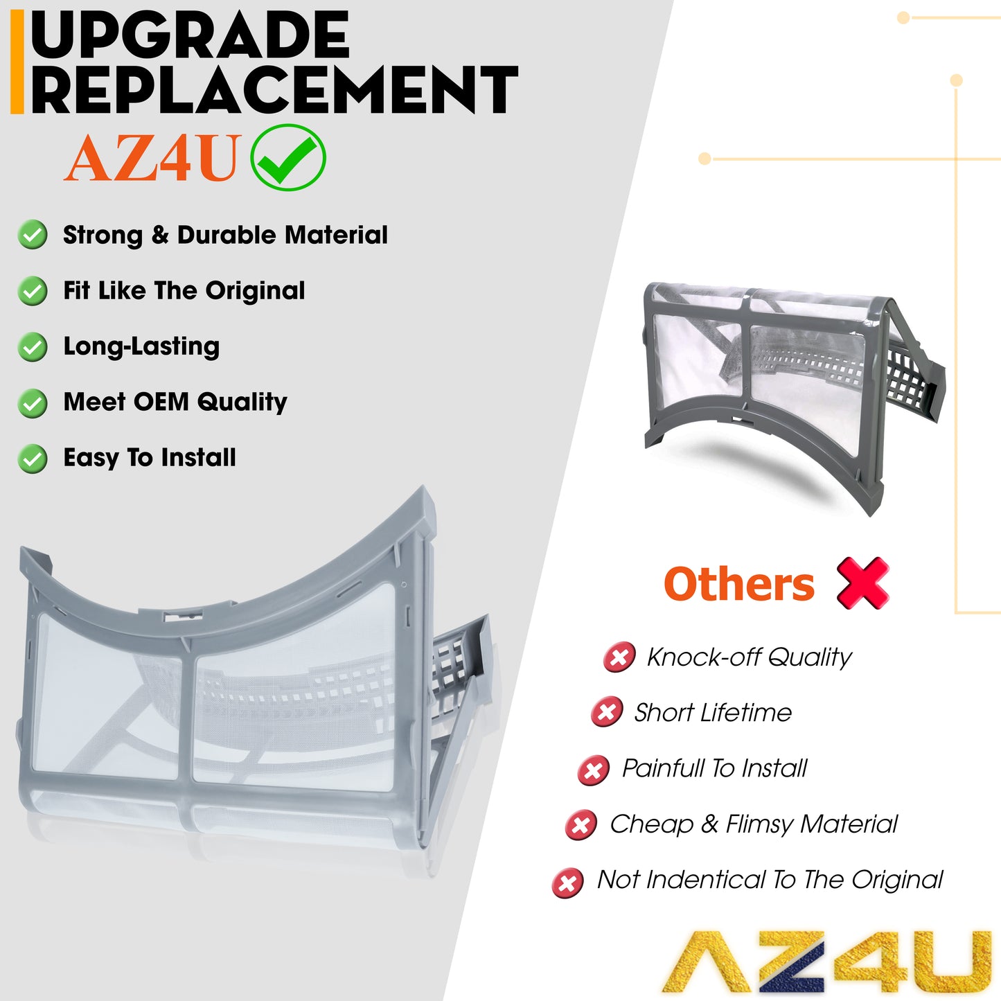 AZ4U 2024 Upgraded DC61-02595A AP4578777 Dryer Lint Filter Case Screen with Dryer Lint Brush - For Samsung Dryer Replaces 2069505, AP4578777, PS4206799 DV42H5200EW/A3, DV42H5000EW/A3, DV42H5200EP/A3