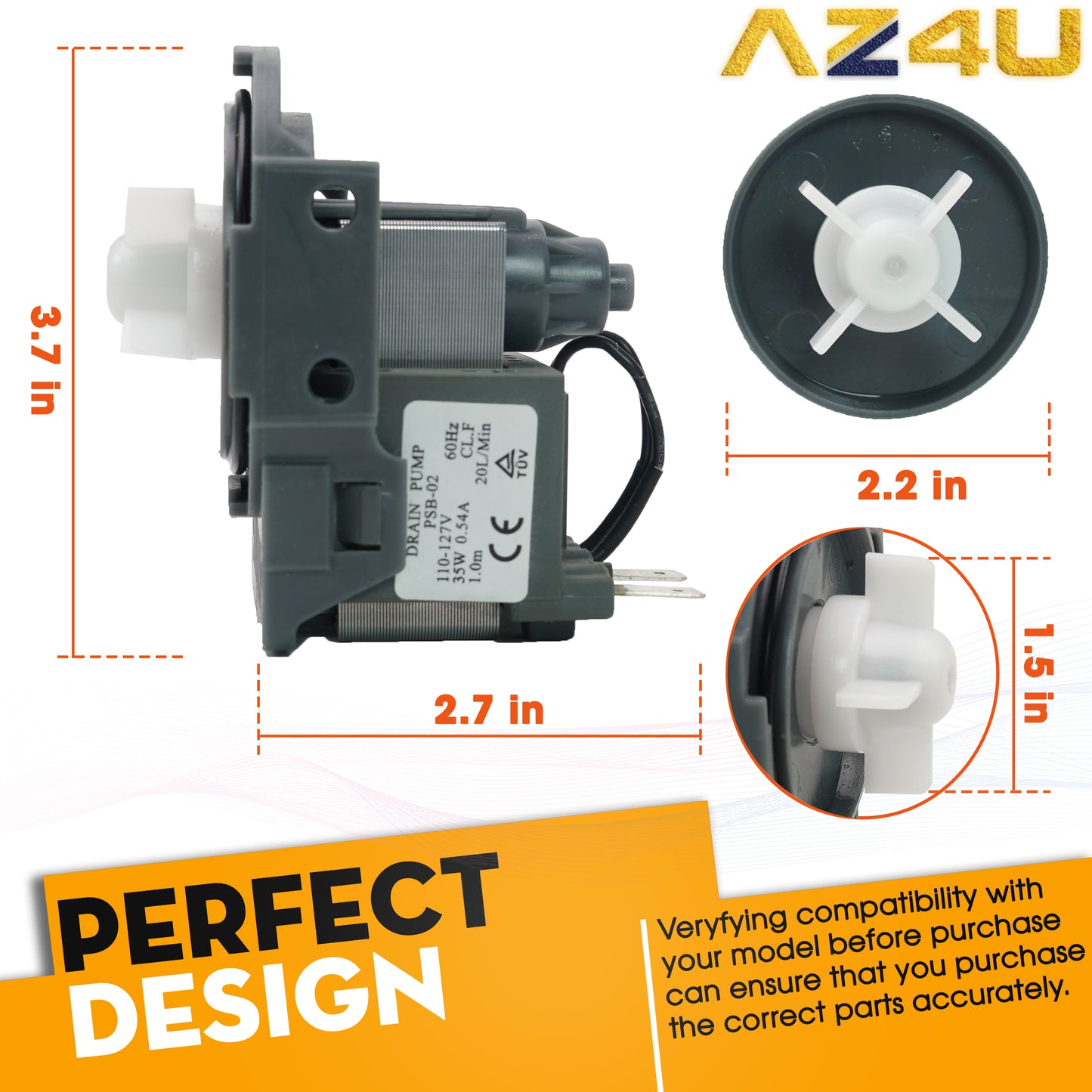 AZ4U DD31-00005A Dishwasher Drain Pump Replaces DD81-01527A DW0005A Replaces For DMT800RHW DMT400 DMT300 DMR78A DMR77 DMR57 DW80K7050US Dishwasher
