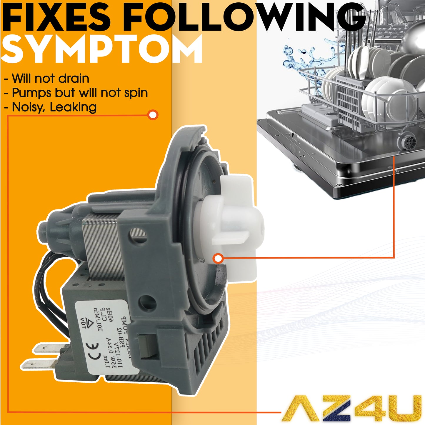 AZ4U DD31-00005A Dishwasher Drain Pump Replaces DD81-01527A DW0005A Replaces For DMT800RHW DMT400 DMT300 DMR78A DMR77 DMR57 DW80K7050US Dishwasher