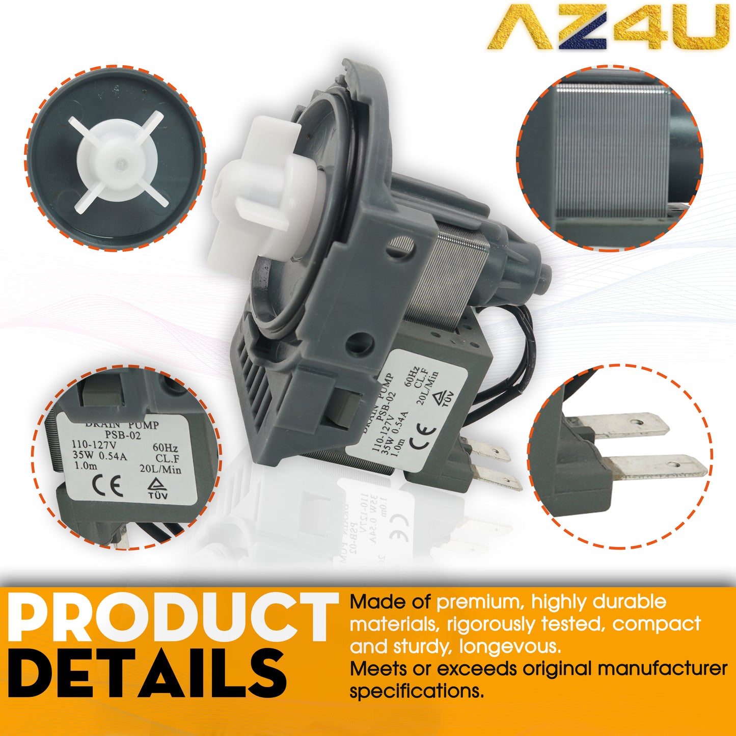 AZ4U DD31-00005A Dishwasher Drain Pump Replaces DD81-01527A DW0005A Replaces For DMT800RHW DMT400 DMT300 DMR78A DMR77 DMR57 DW80K7050US Dishwasher