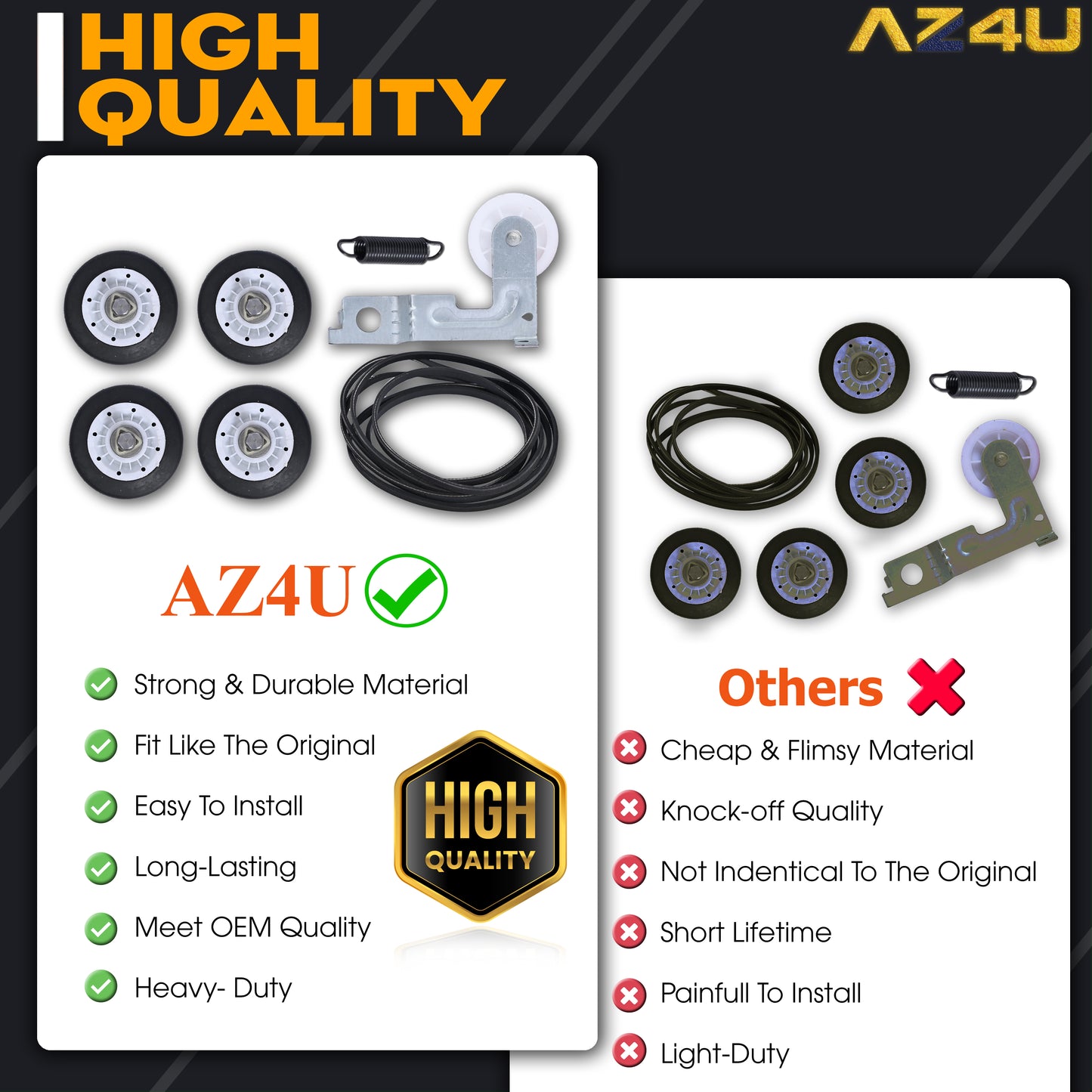 AZ4U Dryer Repair Kit For LG DLG0452W DLG1320W DLG1502W DLGX7188RM DLGX7601KE DLGX7711VE DLG2051W DLG2102W DLG2302R DLG2241W DLG2351W DLG2522W DLG2524W Dryer Drum Roller Belt Idler Pulley