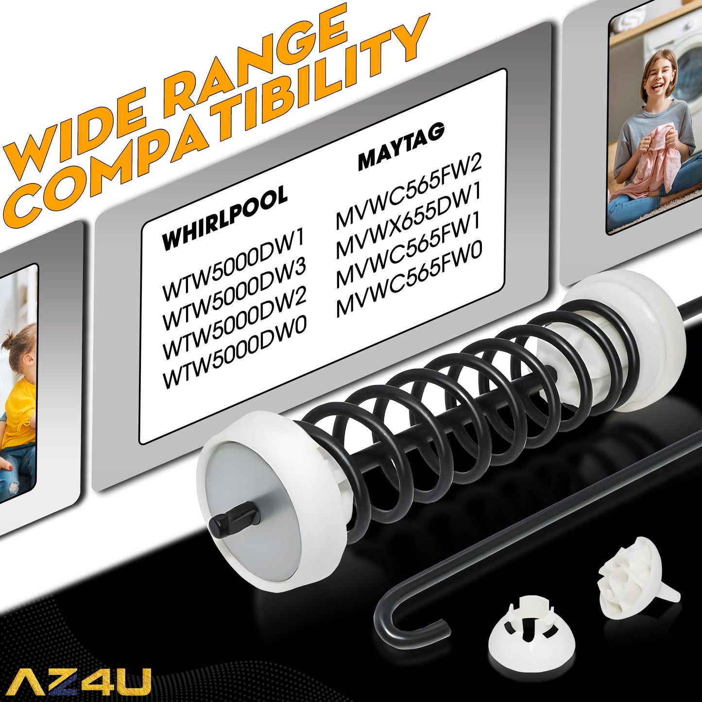 AZ4U Set 4Pcs Washer Suspension Rod Kit Replaces W10780048 For ATW4675YQ1, WTW4800XQ4 WTW4800XQ1 WTW4800XQ2, MVWC200XW2 MVWC200XW1 NTW4600YQ1 NTW4650YQ0 RTW4640YQ1 RTW4640YQ0