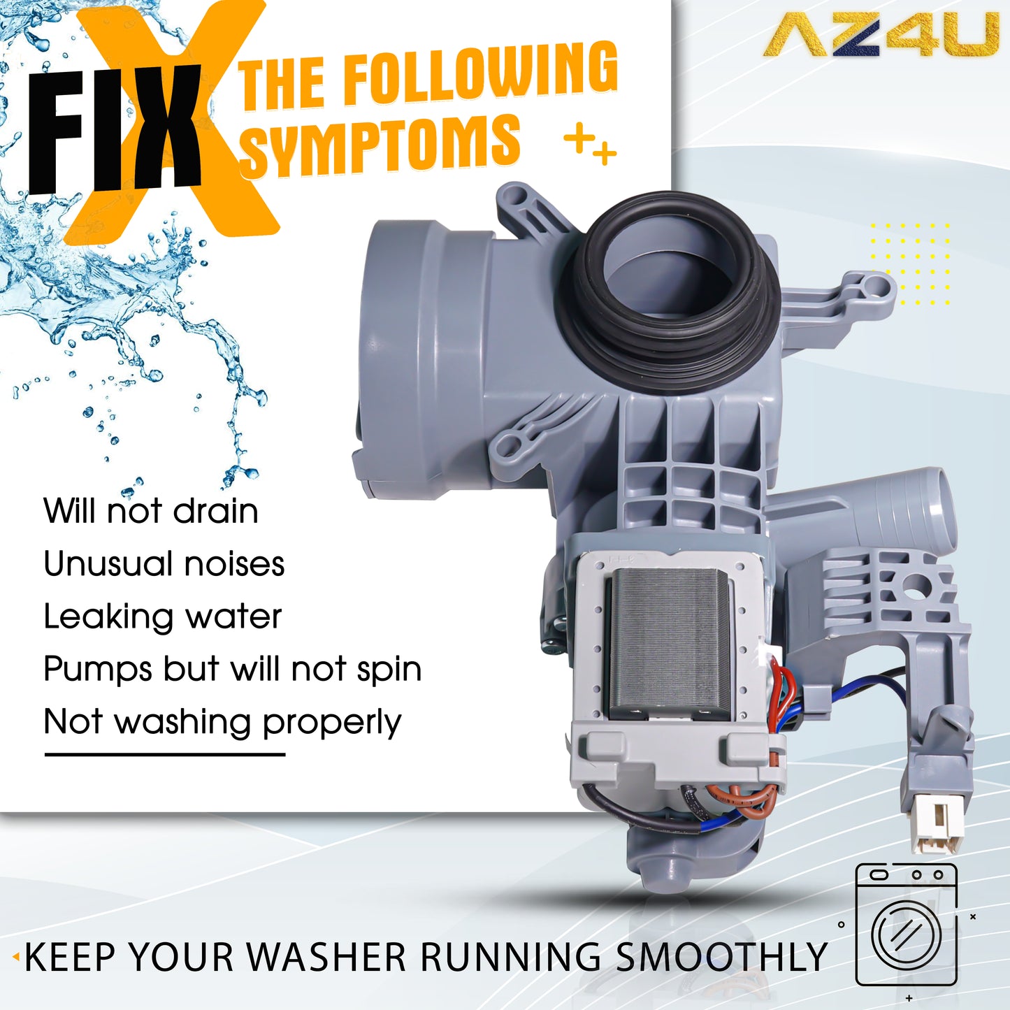 AZ4U Upgraded W10425238, Drain Pump WPW10605427 W10605427 Washer Drain Pump Compatible with Whirlpool Duet Drain, Maytag, Amana Washer, WPW10425238 W10799064 W10799065 Front Load Washer