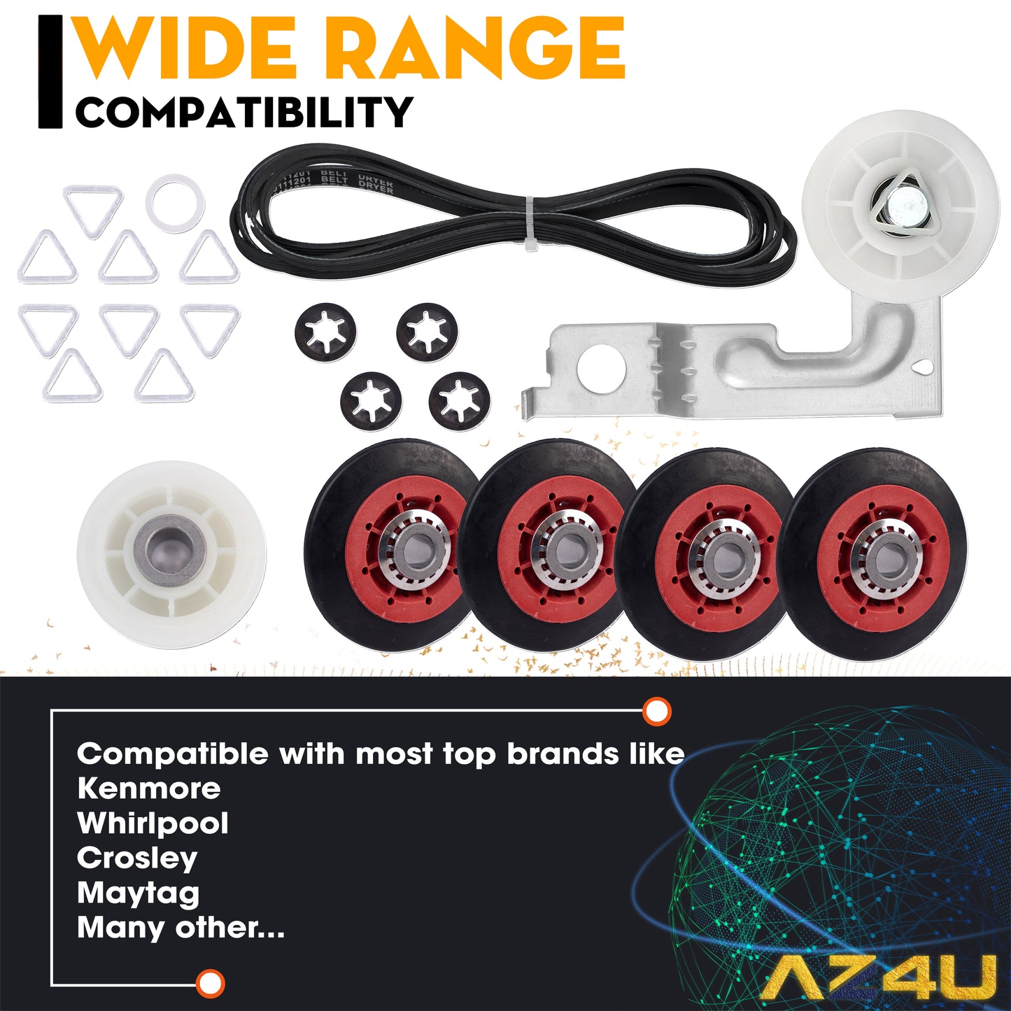 AZ4U 4392067 Dryer Repair Kit & W10837240 Dryer Idler Pulley With Bracket Replaces For Whirlpool Cabrio Duet, Kenmore, Maytag Bravos XL Dryer 661570 Dryer Belt, 279640 Idler Pulley, WPW10314173 Drum Roller