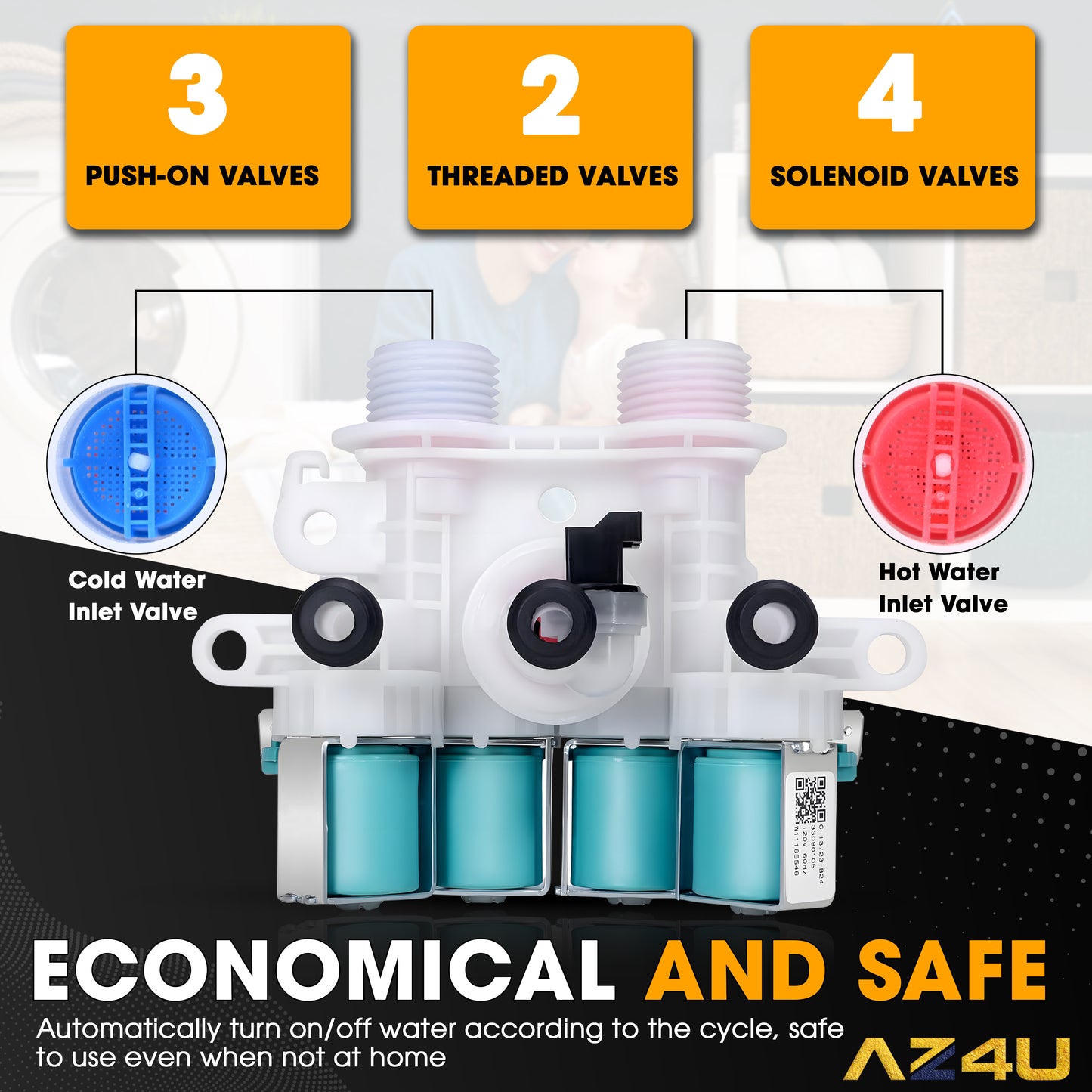 AZ4U Washer Water Inlet Valve Replaces For Bravos XL MVWB765FW0 MVWB835DW2 MVWB855DC2 MVWB835DW3 MVWB835DW1 MVWB835DW4 MVWB766FW0 MVWB765FW1 MVWB765FW2 MVWB765FW3 MVWB855DC3 MVWB766FW1 MVWB865GC0