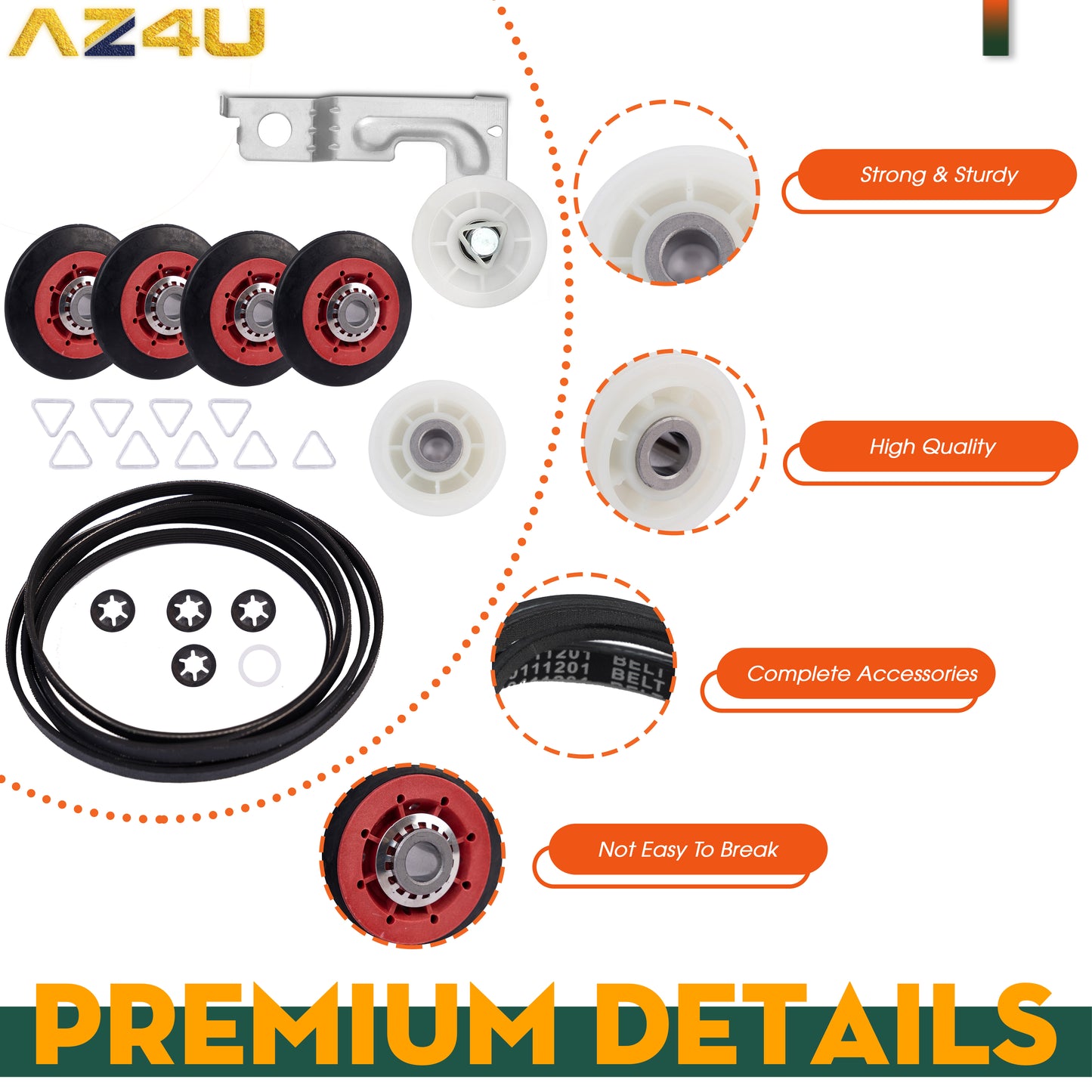 AZ4U 4392067 Dryer Repair Kit & W10837240 Dryer Idler Pulley With Bracket Replaces For Whirlpool Cabrio Duet, Kenmore, Maytag Bravos XL Dryer 661570 Dryer Belt, 279640 Idler Pulley, WPW10314173 Drum Roller