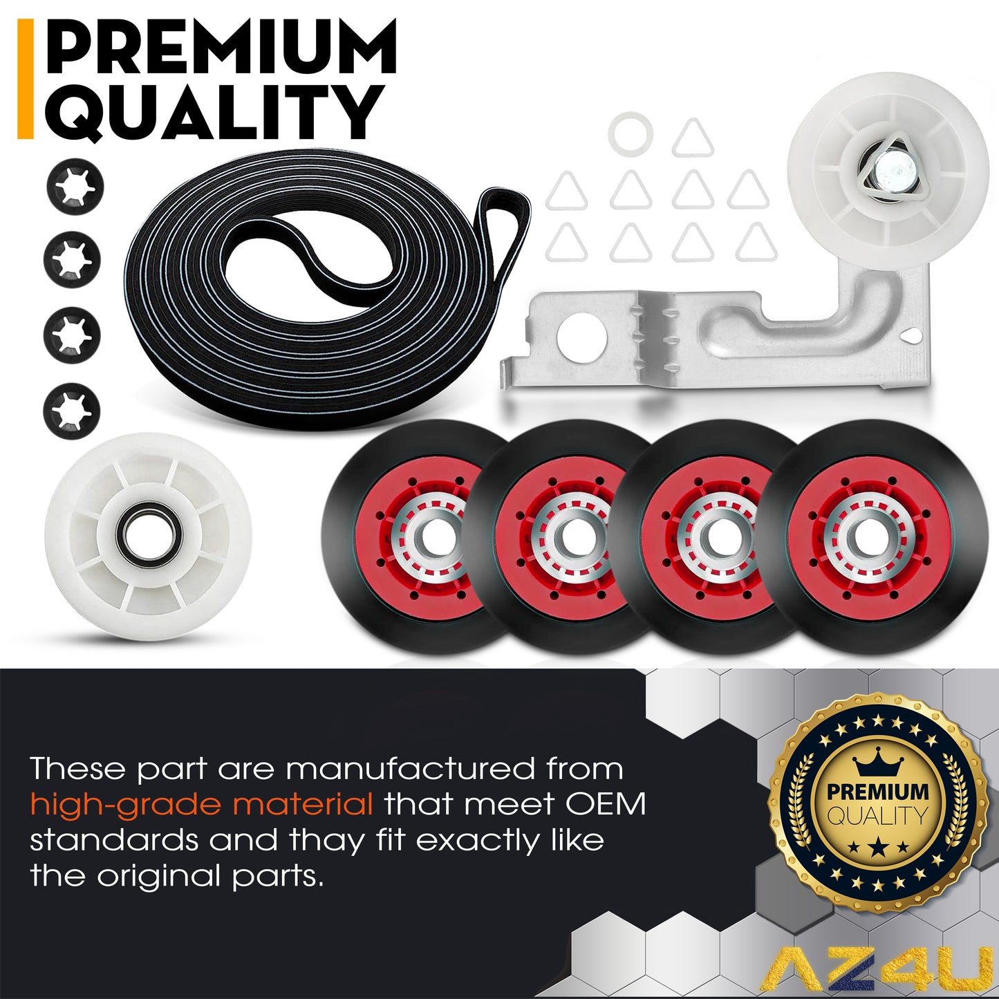 AZ4U 4392067 Dryer Repair Kit & W10837240 Dryer Idler Pulley With Bracket Replaces For Whirlpool Cabrio Duet, Kenmore, Maytag Bravos XL Dryer 661570 Dryer Belt, 279640 Idler Pulley, WPW10314173 Drum Roller