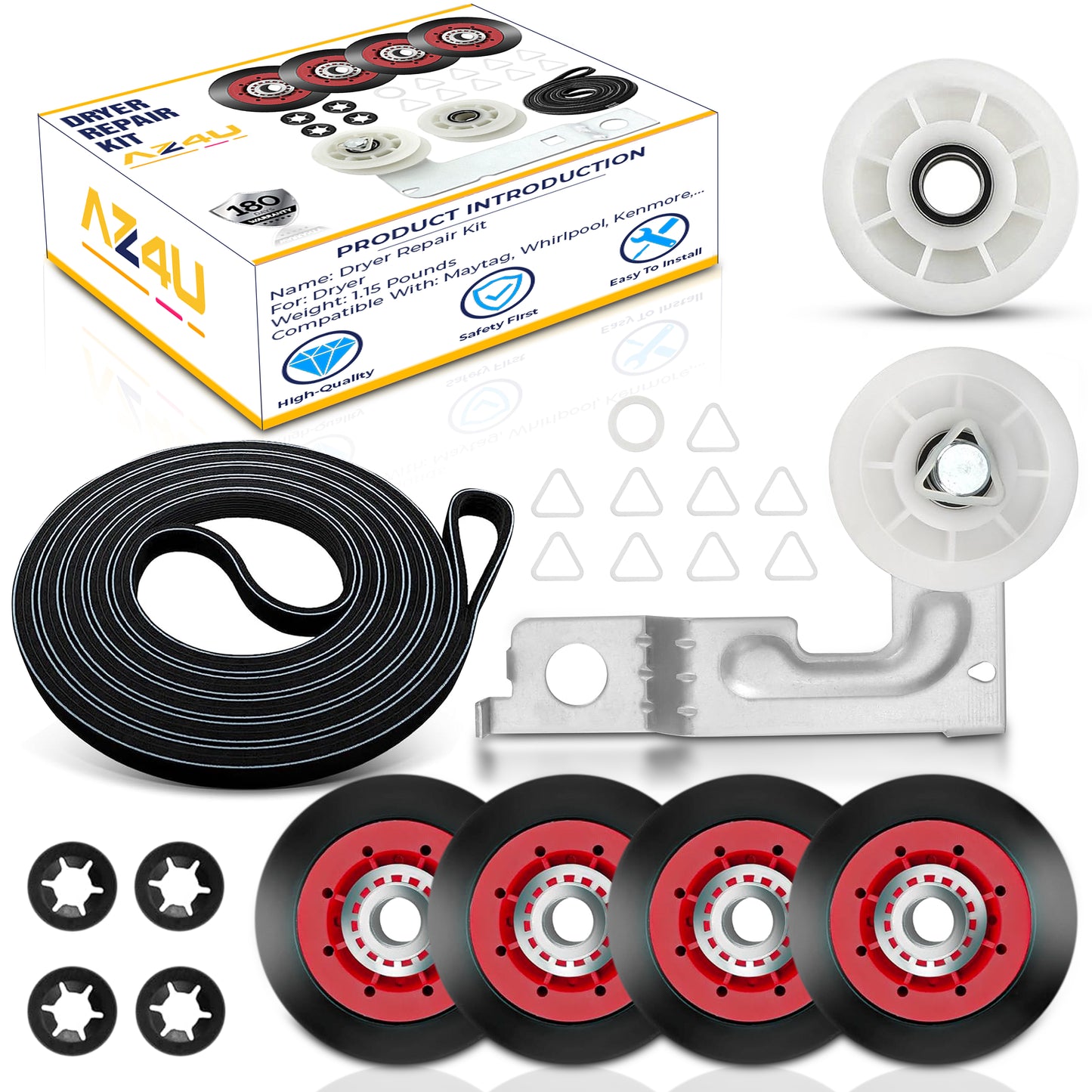 AZ4U 4392067 Dryer Repair Kit & W10837240 Dryer Idler Pulley With Bracket Replaces For Whirlpool Cabrio Duet, Kenmore, Maytag Bravos XL Dryer 661570 Dryer Belt, 279640 Idler Pulley, WPW10314173 Drum Roller