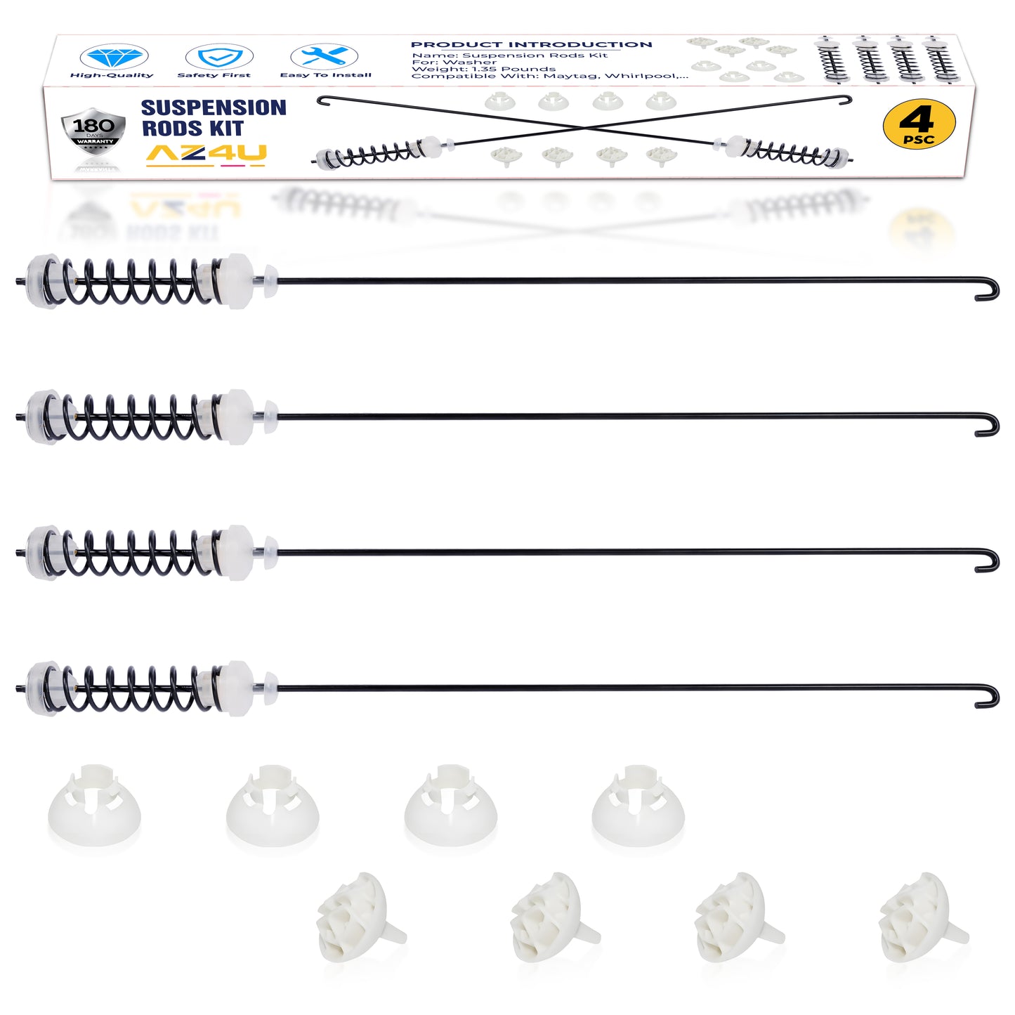 AZ4U Set 4Pcs Washer Suspension Rod Kit Replaces W10780048 For ATW4675YQ1, WTW4800XQ4 WTW4800XQ1 WTW4800XQ2, MVWC200XW2 MVWC200XW1 NTW4600YQ1 NTW4650YQ0 RTW4640YQ1 RTW4640YQ0