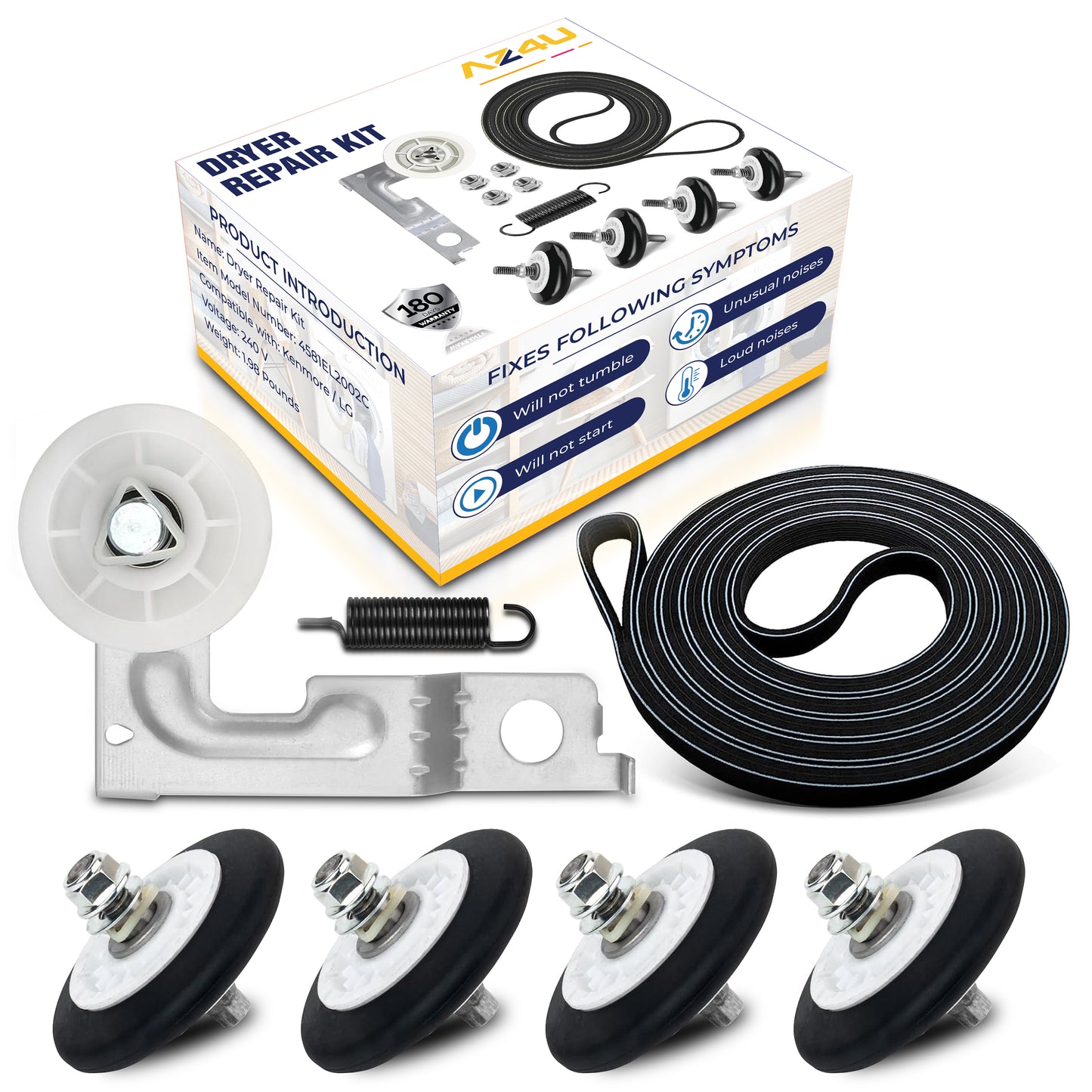 AZ4U Dryer Repair Kit For LG DLG0452W DLG1320W DLG1502W DLGX7188RM DLGX7601KE DLGX7711VE DLG2051W DLG2102W DLG2302R DLG2241W DLG2351W DLG2522W DLG2524W Dryer Drum Roller Belt Idler Pulley